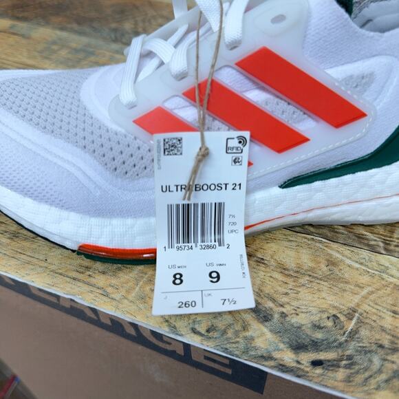 adidas UltraBoost 21 NCAA Pack Miami Hurricanes 2021 GX7966 Mens Size 8 New main image 9
